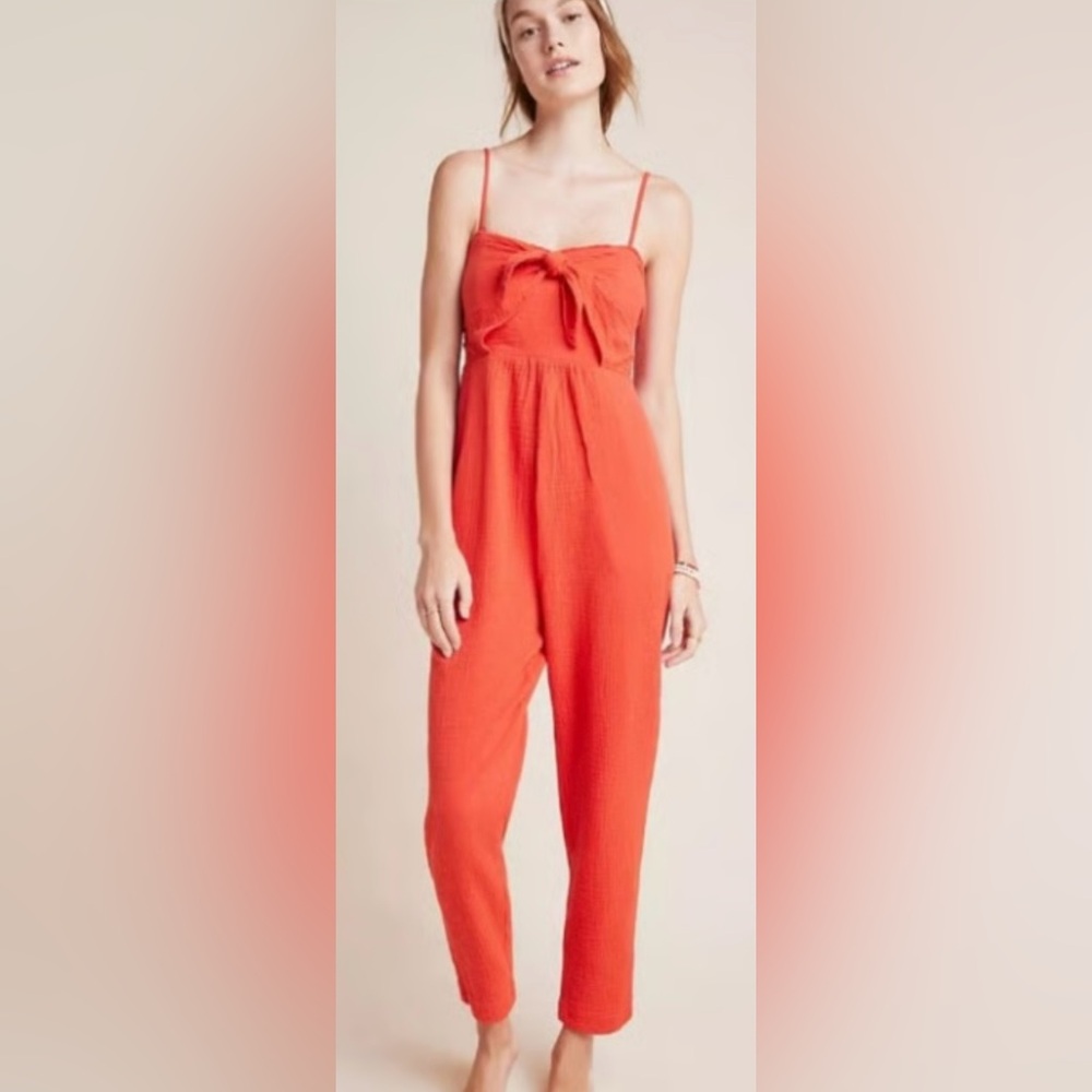Saturday Sunday by Anthropologie Isabel Tie-Front Jumpsuit in red/orange
